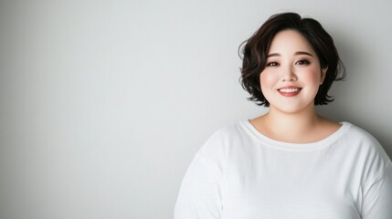 Obraz premium 笑顔でボディポジティブを受け入れる - 春に自信と喜びに満ちた女性