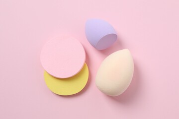 Beauty blender on a color background. Bright sponges for make-up cosmetics. Make-up products. Beauty concept