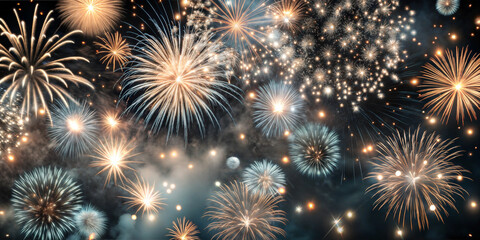 Fototapeta premium Colorful fireworks bursting in the night sky during a celebration