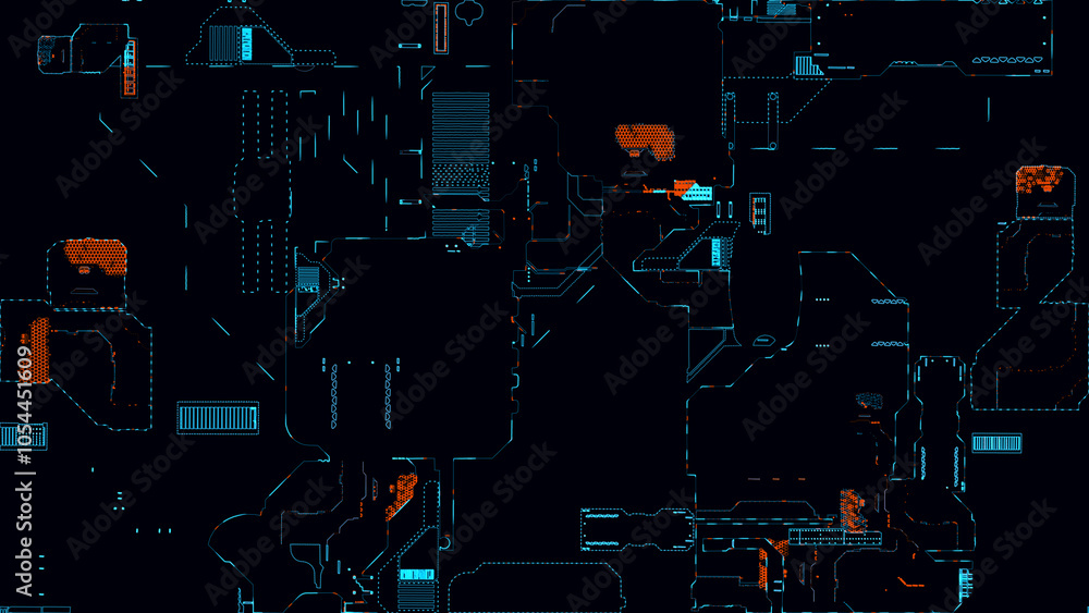 Poster printed circuit board. visualization of printed circuit board processor chip, digitalization of neur