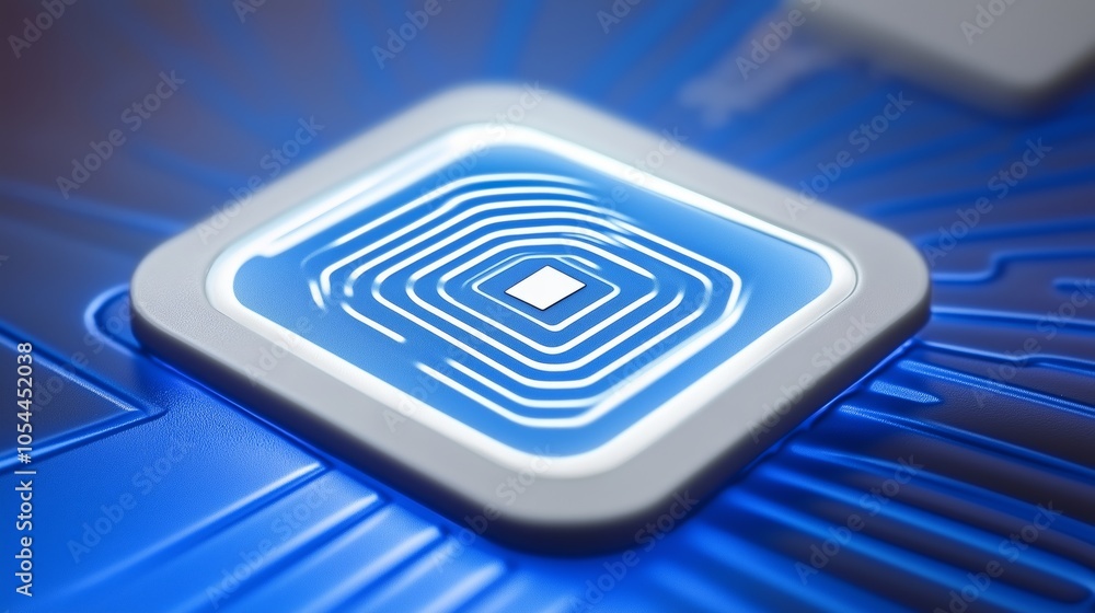 Aufkleber blue glowing rfid sensor technology close-up, representing advanced digital innovation and security 