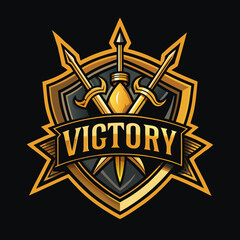 Gold Shield Victory Emblem with Swords