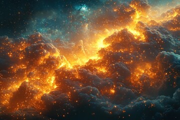 Fototapeta premium Fiery Nebula with Glowing Dust and Stars