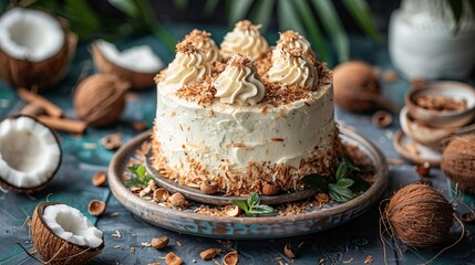 Coconut Cake with Creamy Frosting and Flakes