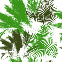 Seamless background palm leaves. Hand drawing. Not AI, Vector illustration