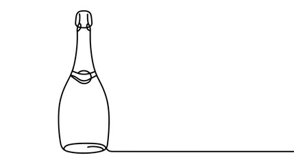 One continuous line illustration of a champagne bottle, isolated on white background.
