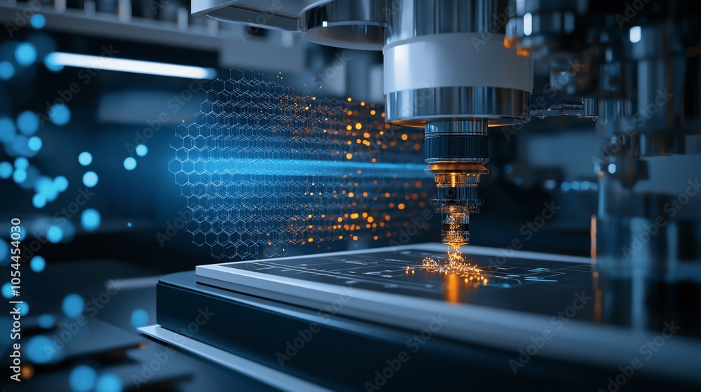 Poster advanced cnc machine in high-tech manufacturing facility with laser precision and industrial automat