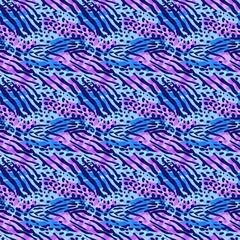 Fun girly camouflage pattern in vibrant stripes and spotted seamless design . Modern skin texture patched effect for festival and beach wear style in repeat .