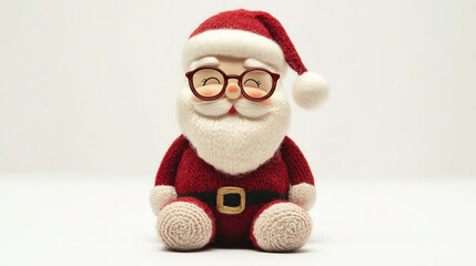 Mini Santa Claus doll with small glasses on a white background, isolated