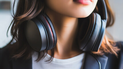 Person using noisecanceling headphones, blocking out background noise in a busy office, workplace comfort, sound isolation