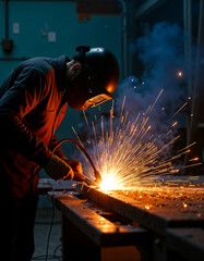 Industrial Welder With Torch. Generative AI