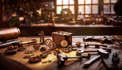 Antique items on tabletop.