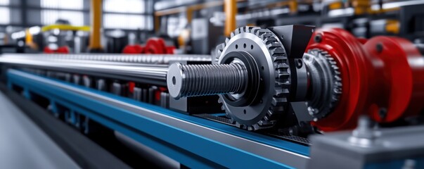 Naklejka premium Close-up of industrial machinery components in workshop