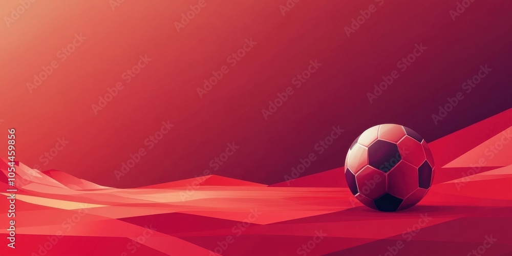 Poster red background with soccer ball red gradient background, geometric style design, simple and elegant 