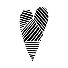 Thin Geometric Heart Icon with Hatched Lines Ornament. Hand-Drawn Abstract Doodle Love Icon. Black Solid Shape Isolated on a White Background.