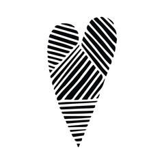 Thin Geometric Heart Icon with Hatched Lines Ornament. Hand-Drawn Abstract Doodle Love Icon. Black Solid Shape Isolated on a White Background.
