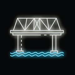 Neon style icon of bridge spanning water with glowing support beams