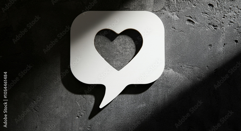 Poster speech bubble with heart symbol representing love communication and connection in modern design