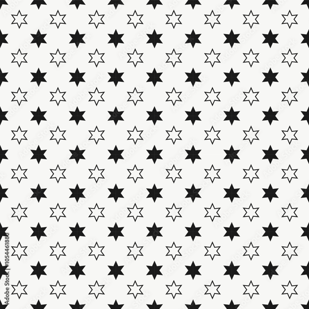 Canvas Prints stars seamless pattern. black and white monochrome colors pattern. vector illustration.