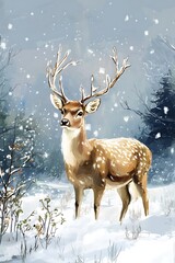 Elegant deer in a snowy outdoor setting, embodying the Christmas season.