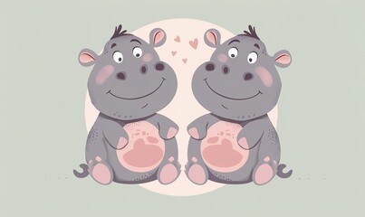 Naklejka premium Cute hippo cartoon avatar natural habitat of hippos with a minimalist concept ai generated