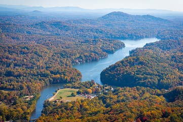 Lake Lure, NC in the Fall as seen from atop the Chimney Rock monument in western North Carolina.