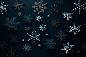 Set of snowflakes on black background
