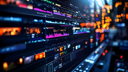 Naklejka premium An interactive timeline showing the tools and features of video editing software for seamless post-production