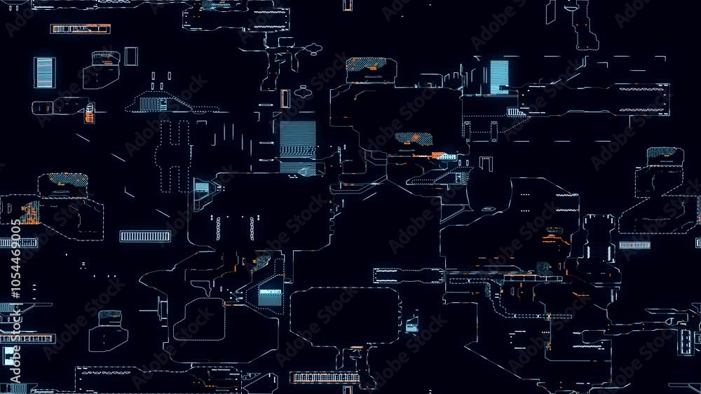 Poster printed circuit board. visualization of printed circuit board processor chip, digitalization of neur