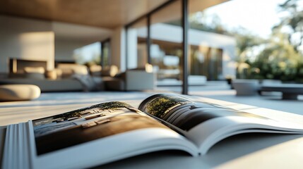 Modern Living Room with Open Magazine