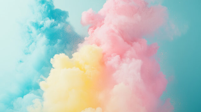 Explosion of pastel colored powders on a neutral mint colored background | Useful for abstract backgrounds, product photography and screens