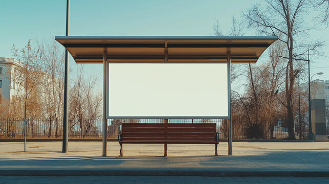 Billboard-free bus stop with bench offers prime advertising space in urban setting