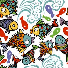 Children's background seamless fish. hand drawing. Not AI, Vector illustration