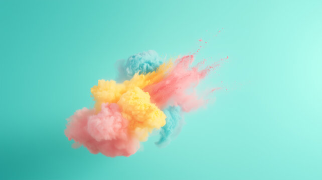 Explosion of pastel colored powders on a neutral mint colored background | Useful for abstract backgrounds, product photography and screens