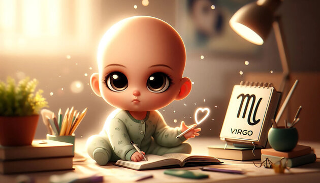 Beb&ecirc; Organizado com Livros Representando Signo Zod&iacute;aco Virgem