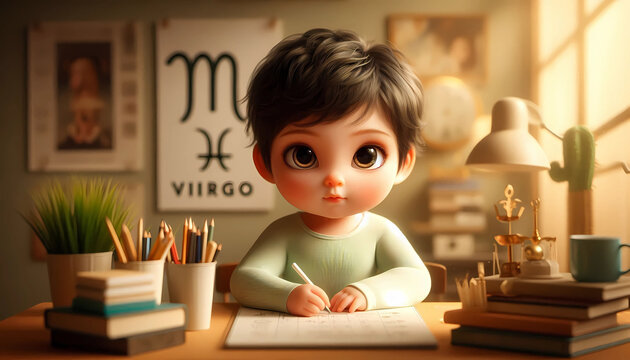 Bebê Organizado com Livros Representando Signo Zodíaco Virgem