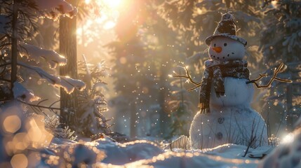 Obraz premium A snowman in the forest