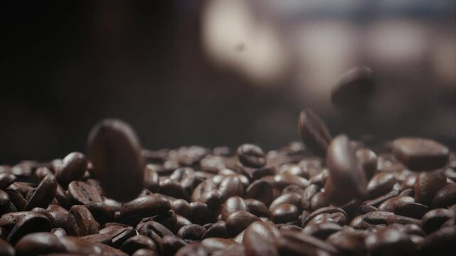 coffee beans falling down in slow motion