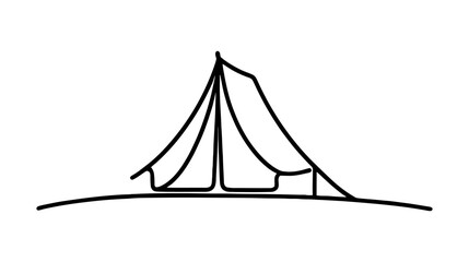 One continuous line illustration of a tent, isolated on white background.