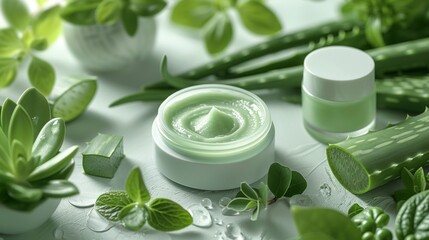 Aloe Vera Skincare: Natural Beauty Products with Green Leaves