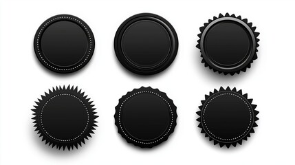 Set of black decorative badges in various styles on a white background