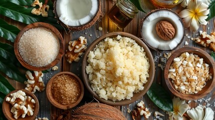 Fototapeta premium Przepis na peeling do ciała z cukrem kokosowym: naturalny i tropikalny