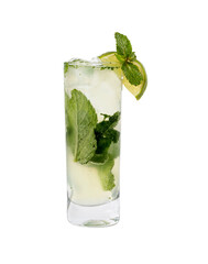 A glass of mojito cocktail isolated on a transparent background.