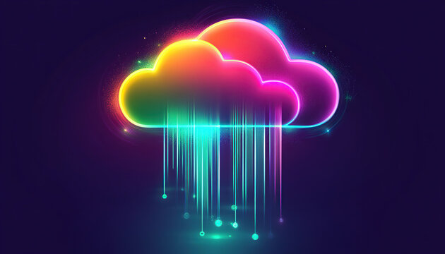 Technology-Inspired Rainbow Cloud with Light Particles and Motion Streaks