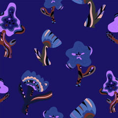 Flowers stylized folk art elements Vector seamless overlapping pattern