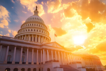 Obraz premium Stunning Sunset Over the U.S. Capitol Building Representing Democracy and Political Process