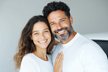 a content couple radiating happiness after acquiring their first family car