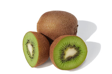 Half of kiwi fruit on white background