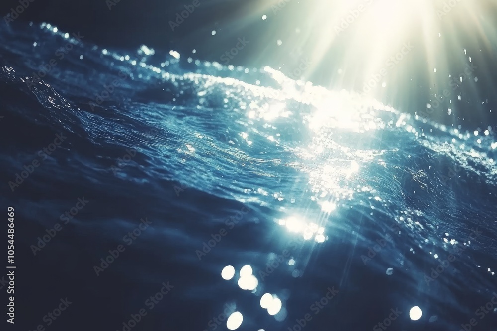 Poster sunlight piercing through gentle ocean waves casting sparkling reflections on the waters surface cre