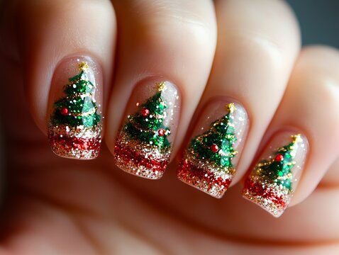 Christmas tree nail art design
